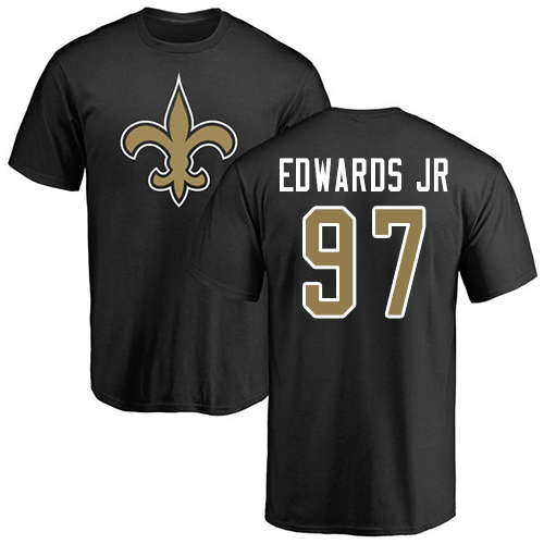 Men New Orleans Saints Black Mario Edwards Jr Name and Number Logo NFL Football #97 T Shirt->new orleans saints->NFL Jersey